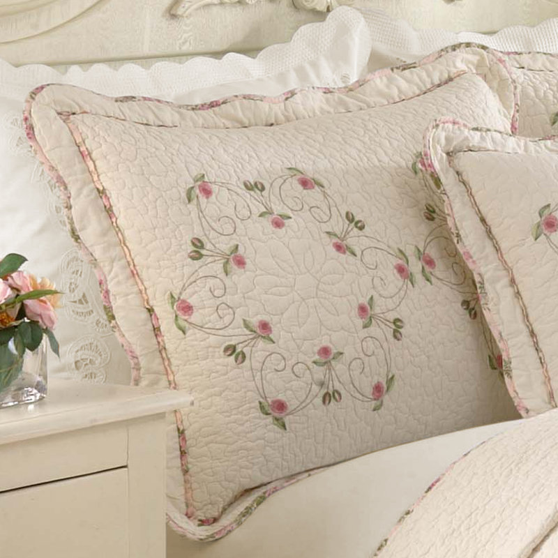 Felisa Floral Embroidered Scalloped Single Pillow Sham, King