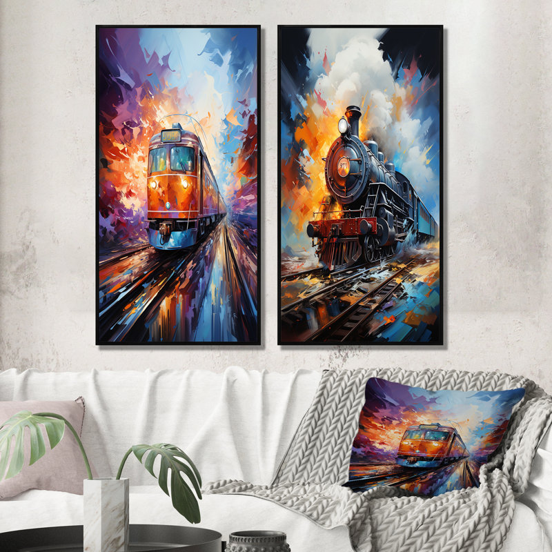«Abstract Train Whirlwind», 2 pièces sur toile, H 40 po x l 40 po, Cadre noir