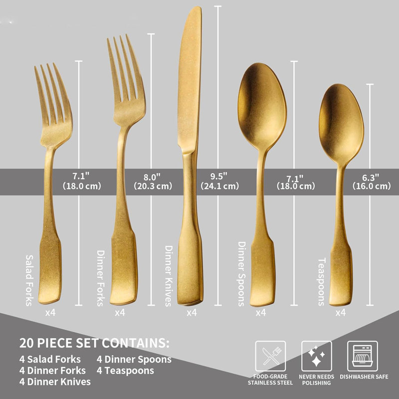 Grinding 20 Piece Tableware Set, Gold