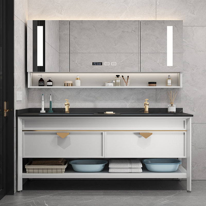 Armoire de salle de bain légère et luxueuse moderne, H 32,68 po x l 70,87 po x P 21,65 po, Blanc