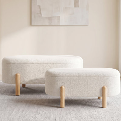 Set of 2 Upholstered Storage Ottoman Bench, Solid Wood Legs Accent Bench with Hidden Storage Space, Multi‑Purpose Decorative Bench for Entryway, Bedroom and Living Room