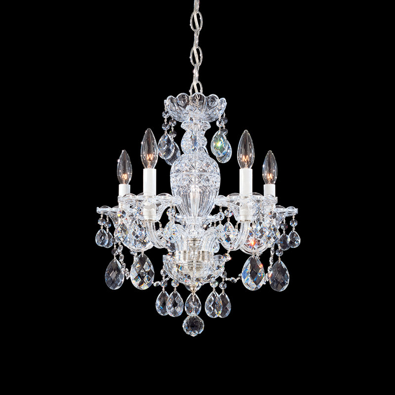 Sterling 5 - Light Glass Chandelier, Strass Clear, Polished Silver