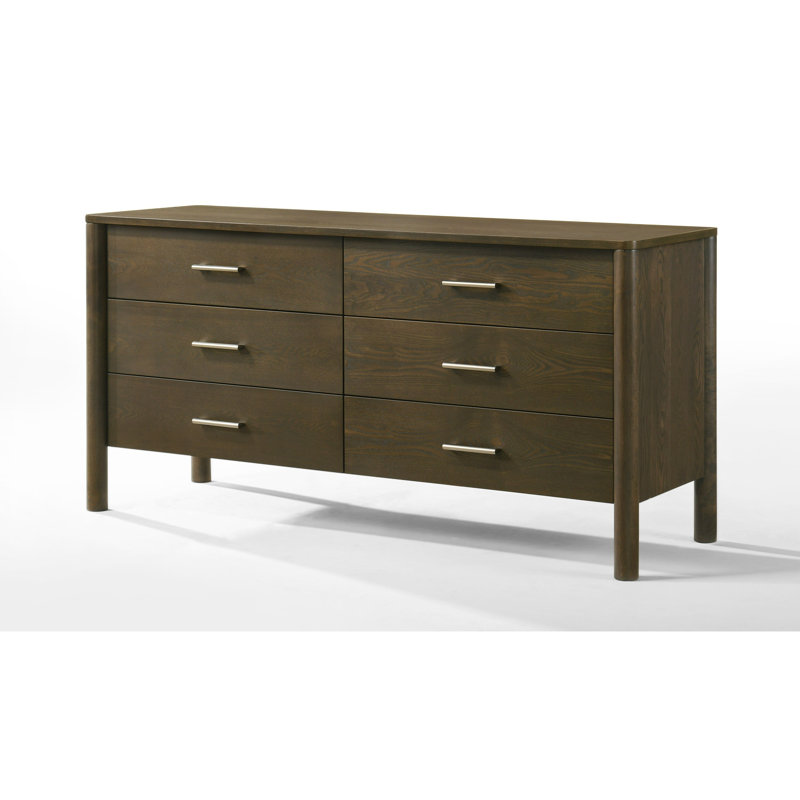 Commode large Cid Caro, 6 tiroirs, bois d'hévéa brun wengé