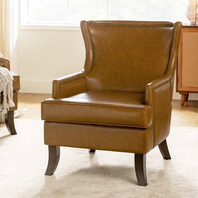 Fauteuil à oreilles en cuir Aquita, Similicuir brun