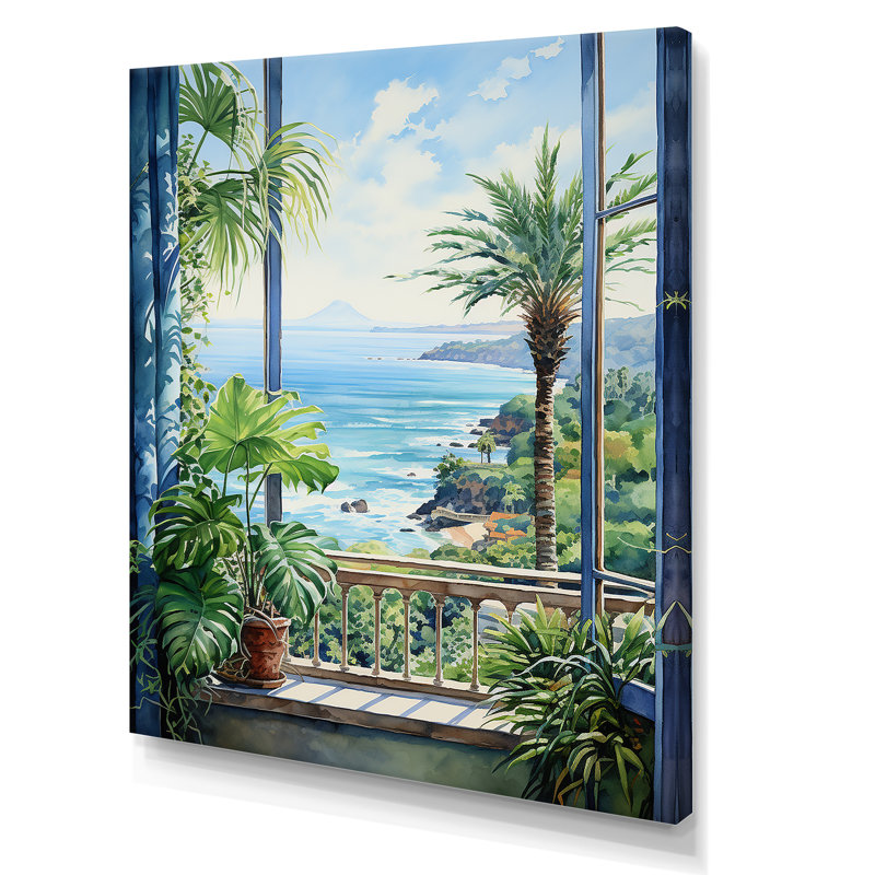 «Tropical Windows To The Beach II - Coastal Windows», art mural, Toile tendue, H 40 po x l 30 po x P 1,5 po