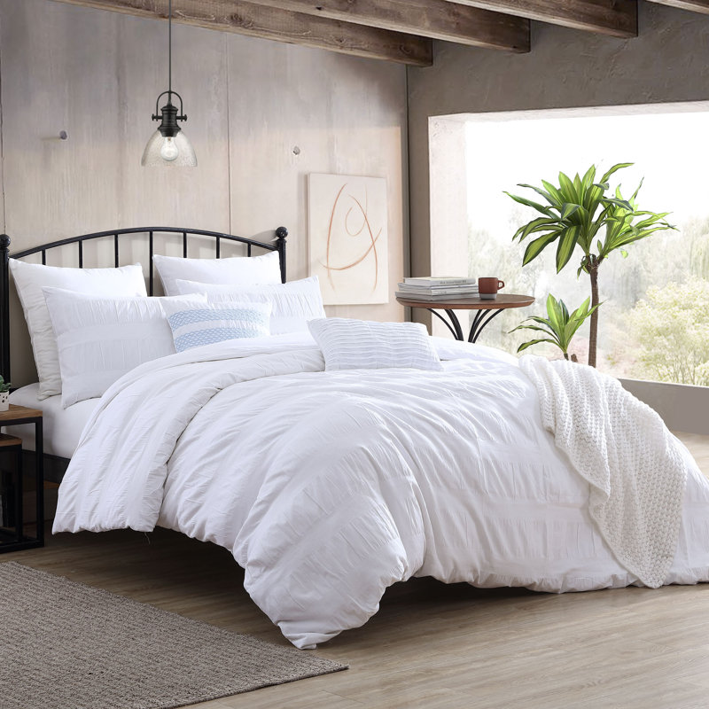Ensemble de housse de couette 100% coton Moselle Moselle, Housse de couette simple + 1 taie décorative, Blanc