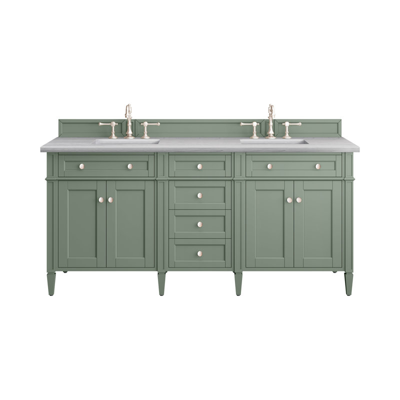 Brittany 72" W Double Vanity, Smokey Celadon, Phantome Eclos, 8" Widespread