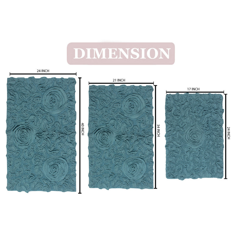 Tapis de bain 100% coton touffetés à la main Homeka Weavers Franciska (ensemble de 3), Bleu