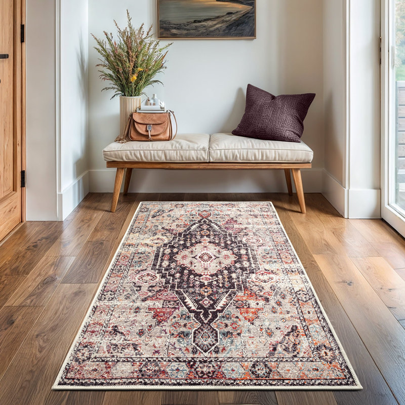 GLN Rugs Vintage Collection - Machine Washable Area Rug, Vintage Washable Rug, Non Slip Area Rug, Low Pile Living Room Rug, Bedroom Rug, Bathroom Rug - Easy Clean (Multicolor Rug)