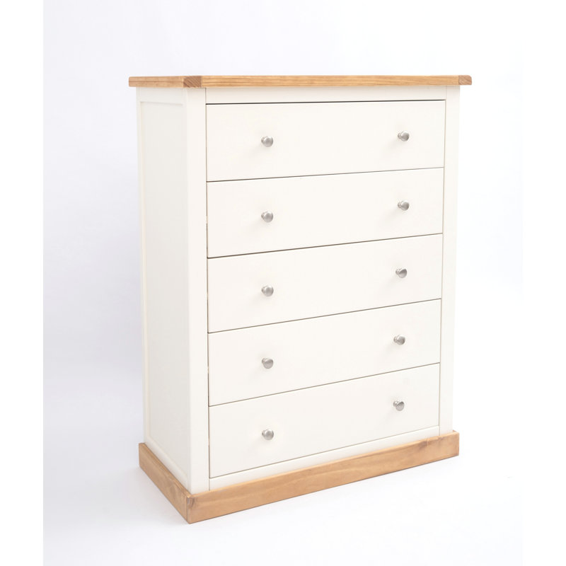90 cm W Chest of 5 Drawers, Waxed Pine