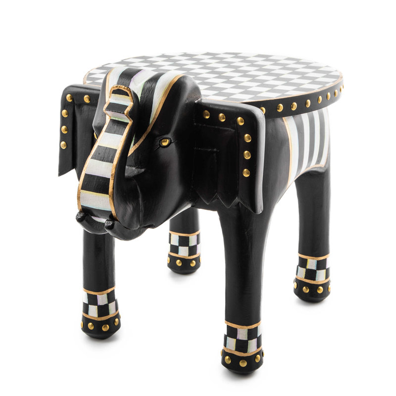 Handmade Black and White Metal Elephant Pedestal Figurine