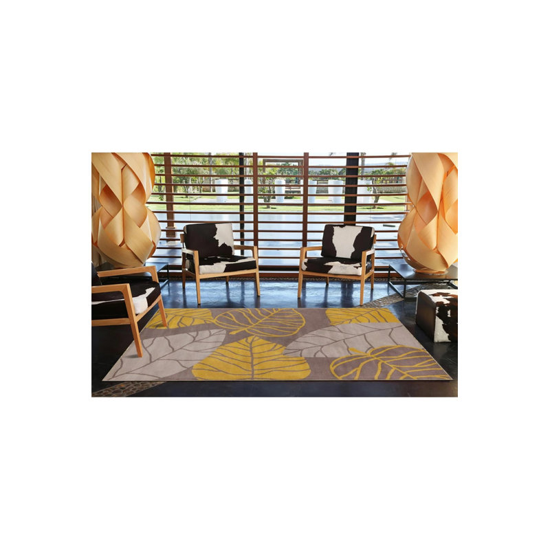 Leaf Patterned Woven Base Carpet, Rectangle 4' x 5'11"
