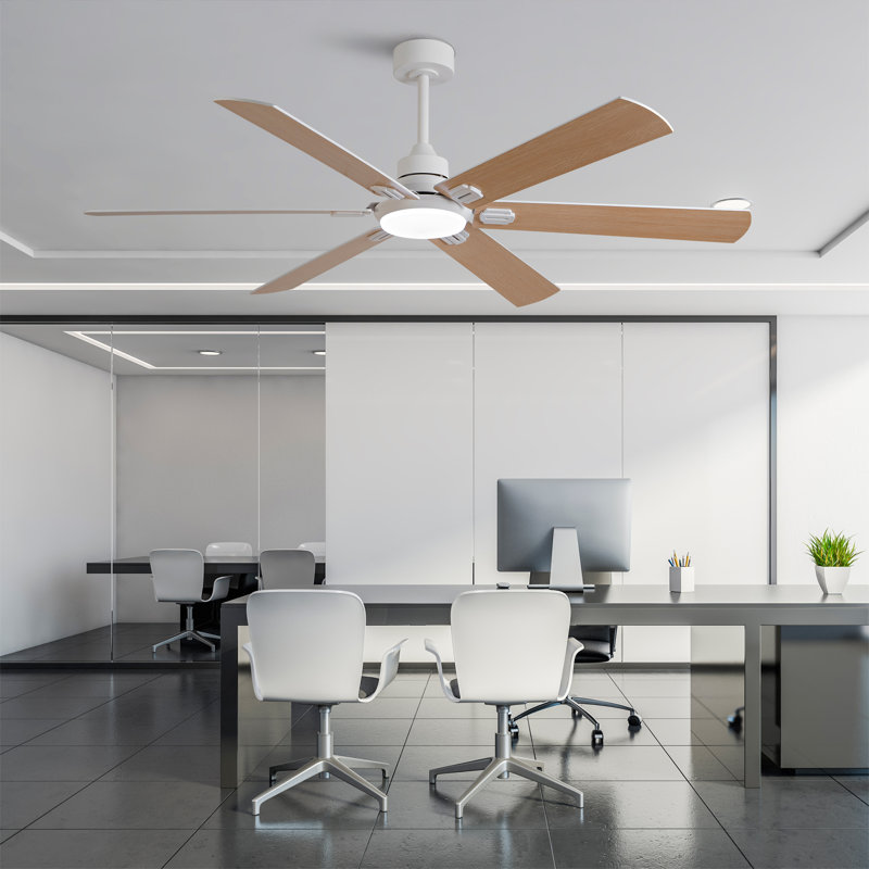 60-inch 6-Blade White Plywood Fan Blade Ceiling Fan Light with Remote Control—DC Inverter, Three Color Temperatures, Six Speed Settings, for Living Room and Dining Room