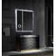 Meuble-lavabo en cuir toscan gris chêne massif avec comptoir en quartz
