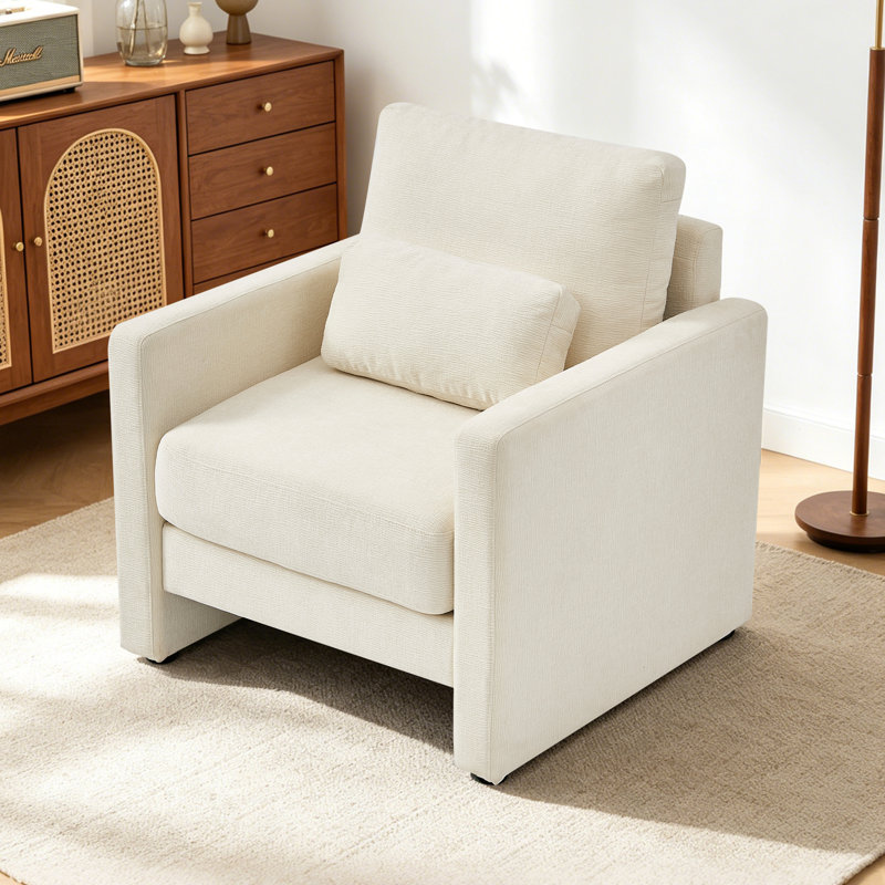Chaise d'appoint 1 place Mid-Century, Beige