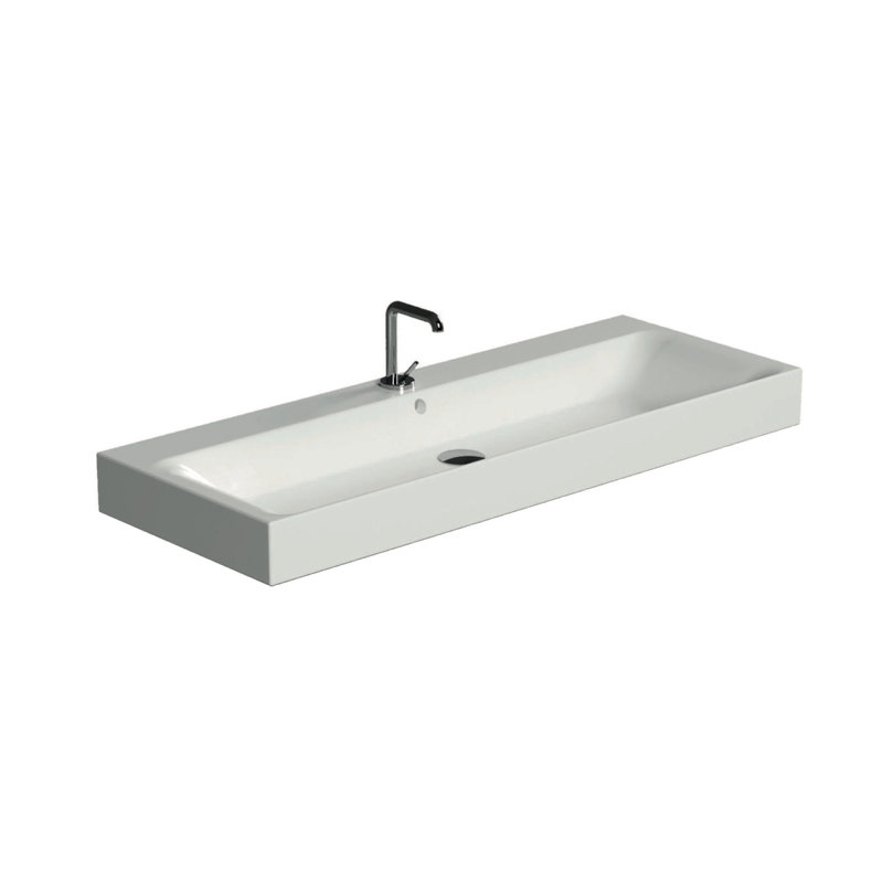 WS Bath Collections Cento 17.7'' Glossy White Porcelain Rectangular Bathroom Sink with Overflow
