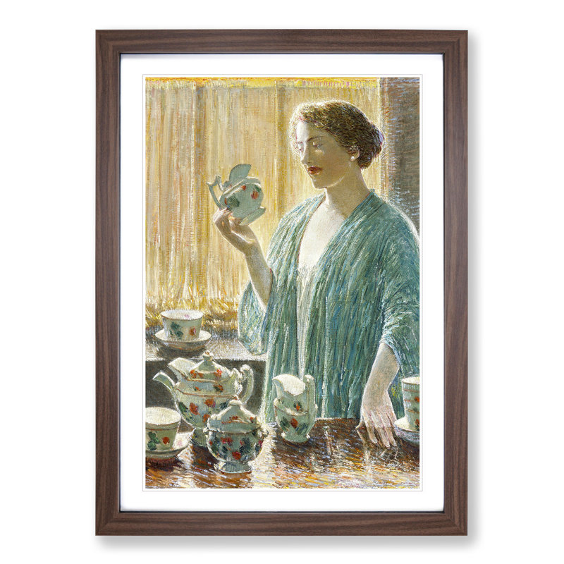 Strawberry Tea Set by Childe Hassam - Picture Frame Painting, 65cm H x 48cm W x 2cm D, Walnut Framed