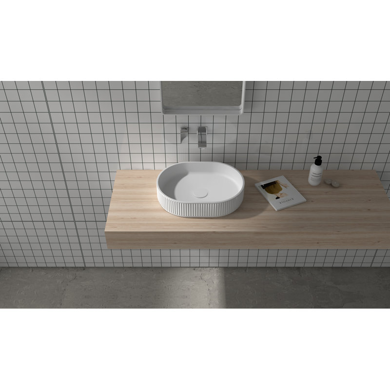 Ruvati 23 x 14 inch Fluted Vessel Bathroom Sink epiStone Solid Surface Modern Oval Matte White, 4.5“ H x 22.75“ W x 14“ D