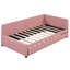 Lit de jour rembourré en tissu de lin avec lit gigogne simple, rose, sans sommier tapissier