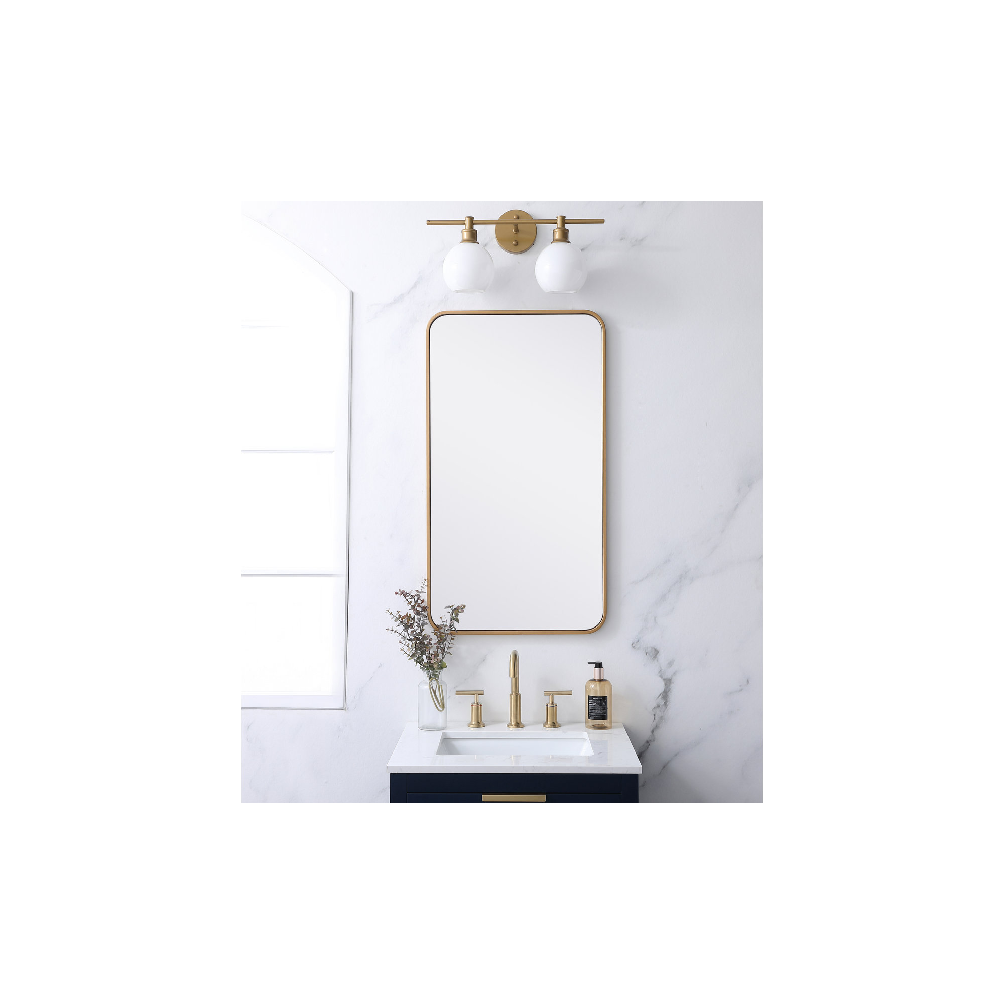Sabine Metal Rounded Rectangle Wall Mirror, Brass, 36" x 20"