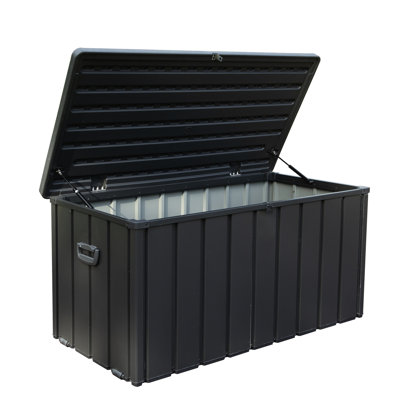 Wovilo Large Outdoor Storage Bin 100 Gallon - Waterproof For Cushions & Patio Supplies Dark Gray Lockable Deck Box Waterproof, Stores Pillows Pool