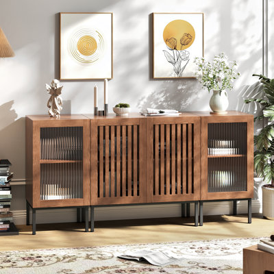 TV Stand For Tvs Up To 85 Inch, 3 In 1 Entertainment Center TV Console With Storage Cabinets And Glass Doors,Media Console For Living Room