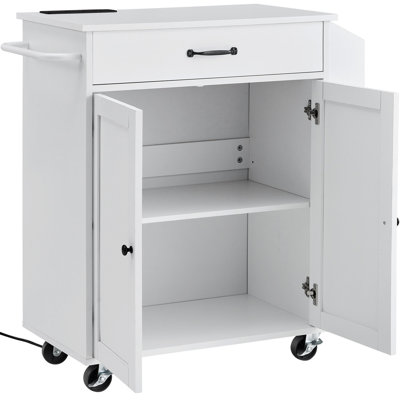 Kitchen Island Cart Rolling Storage Cabinet On Wheel With Charging Station
