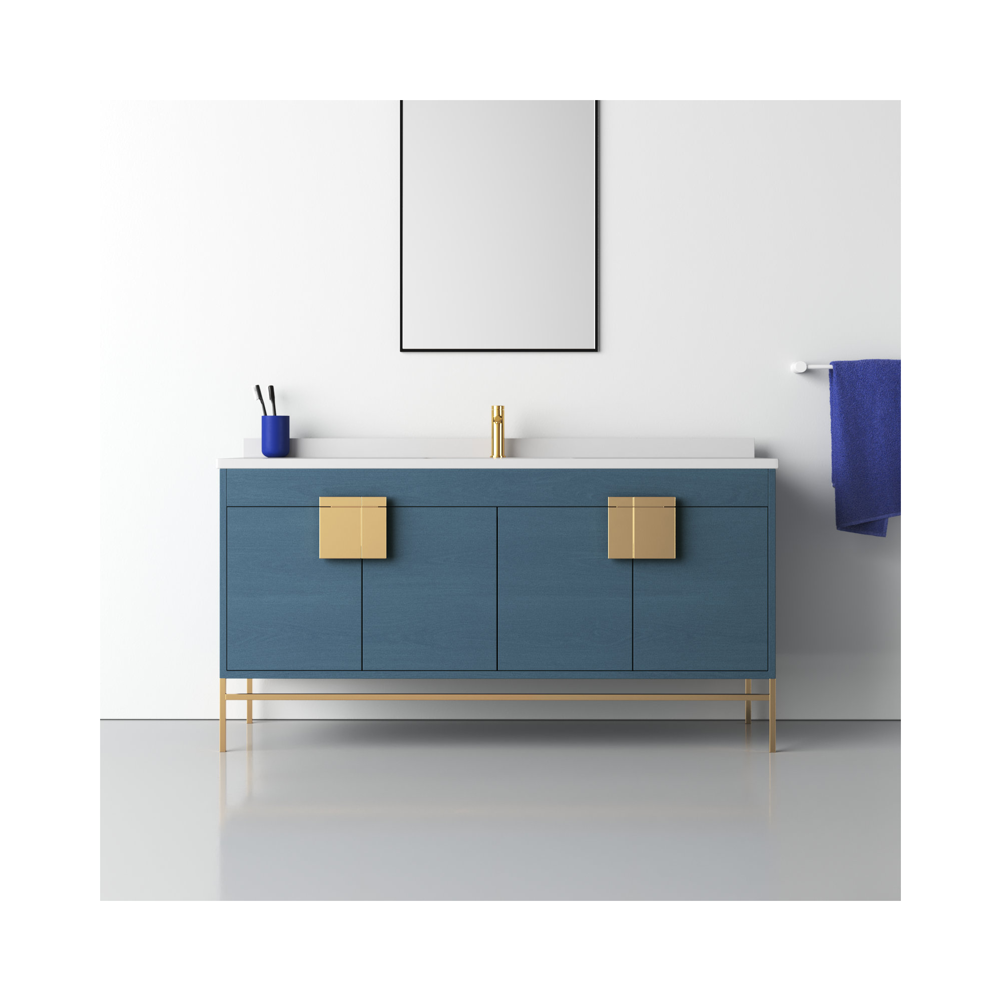 Maisie 60'' Single Bathroom Vanity, Satin Brass, Blue