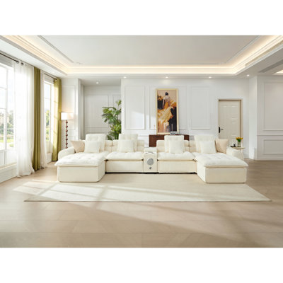 Canapé d'angle surdimensionné, blanc bouclé, assise profonde moderne de 178,6 pouces pour la maison