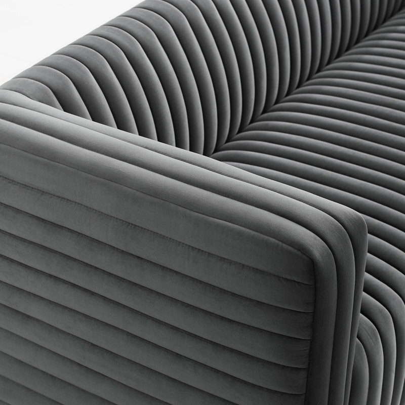 Charcoal Velvet Tufted Sofa with Gold Base