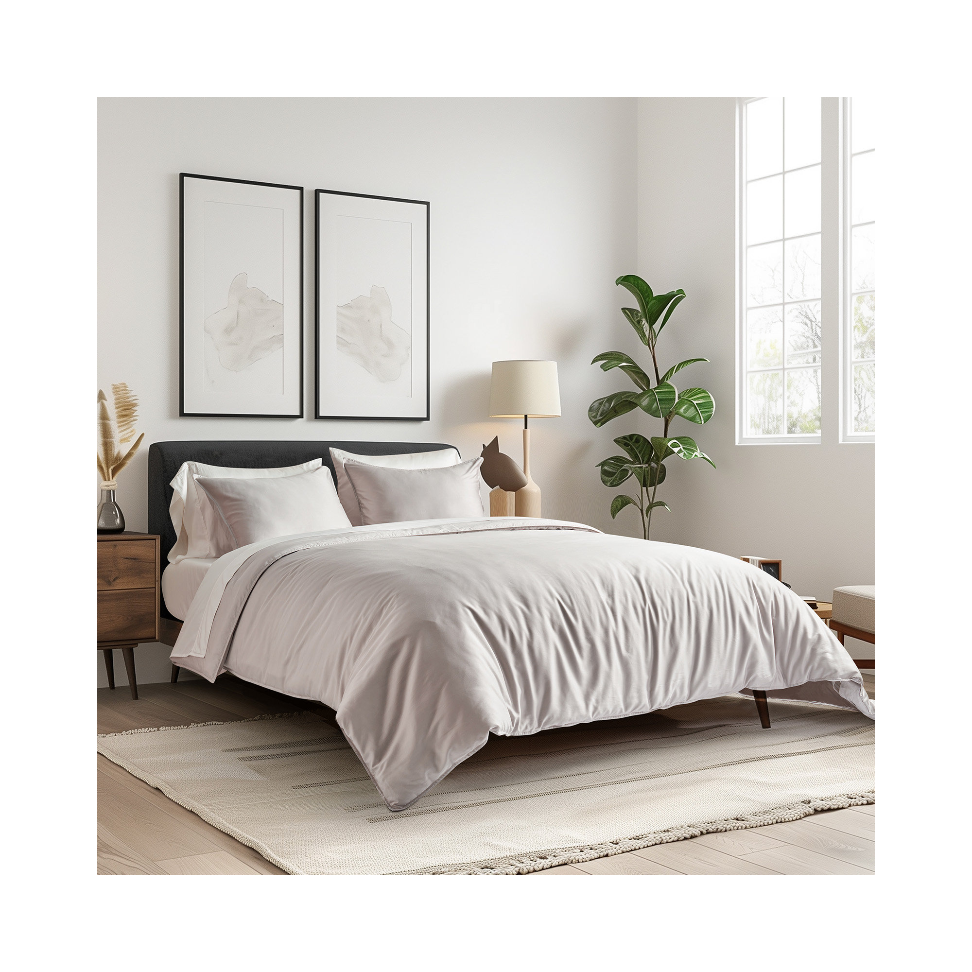 Cotton Tencel Duvet Cover Set, Queen Duvet Cover + 2 Queen Shams, Frost Gray