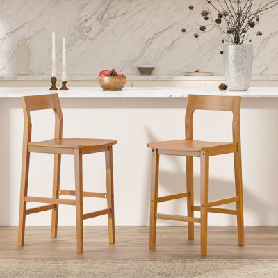 Tabouret de comptoir en bois massif avec repose-pieds - Design industriel rétro, dossier ergonomique incurvé et siège profilé pour la cuisine, le bar ou la salle à manger
