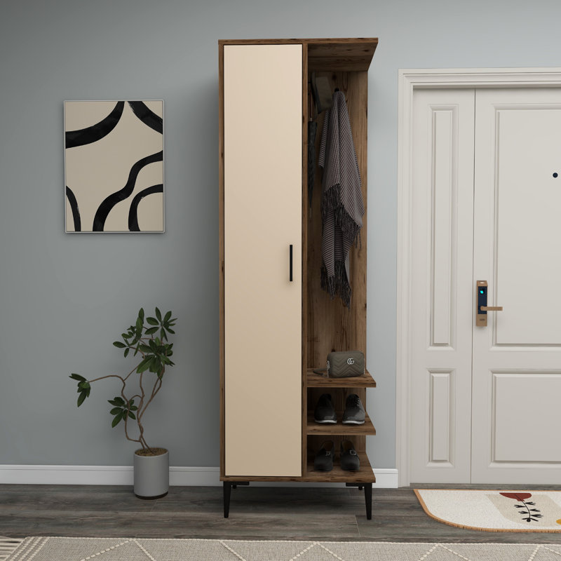 Anabal Hall Tree 60cm Wide with Shoe Storage, Light Walnut/Beige