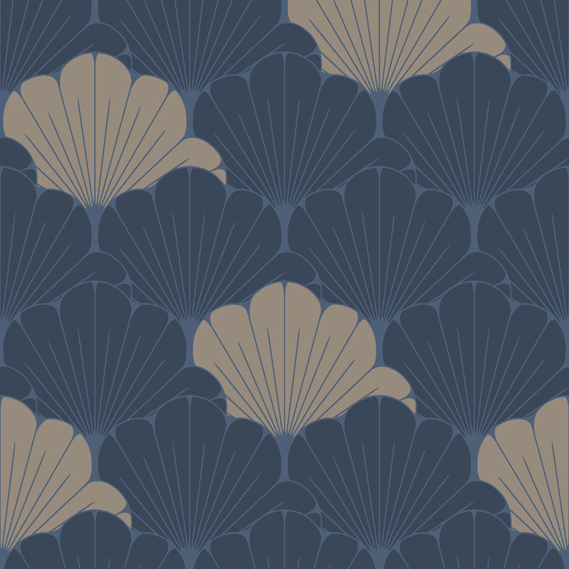 Papier peint à feuilles géantes Art Deco Gingko, Bleu