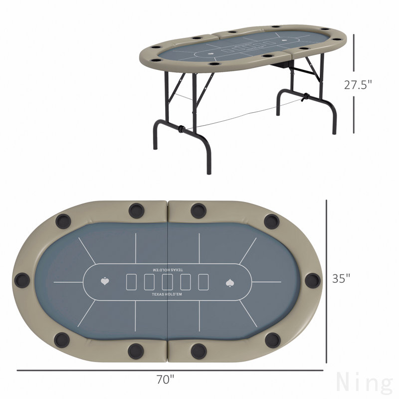 Table de poker pliable Soozier, table de poker ovale de 70 po au Texas Holdem pour 10 joueurs avec porte-gobelets, bleu et brun