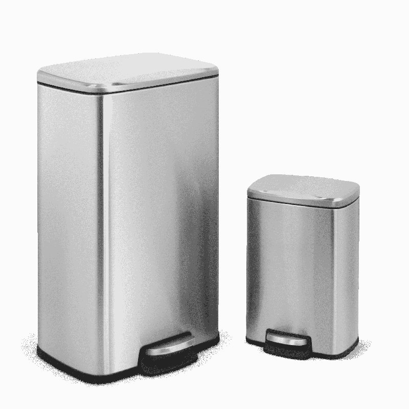 Fingerprint Resistant Brushed Stainless Steel Step-On Trash Can Set