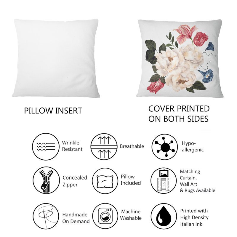 Bouquet rétro avec fleurs et feuilles rétro V - coussin décoratif traditionnel imprimé 1