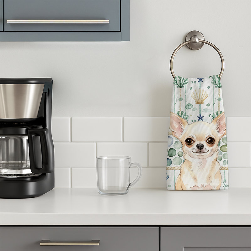 Serviette de cuisine en verre crème Chihuahua, Chihuahua crème