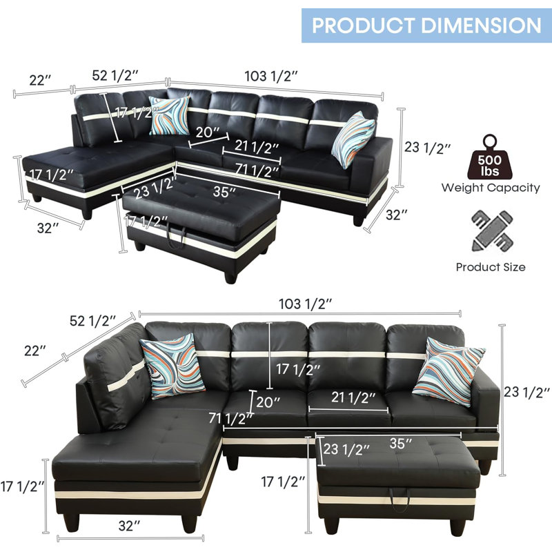 Maddeline 3 - Piece L- Shaped Upholstered Living Room Sectional with Storage Ottoman, Right Hand Facing