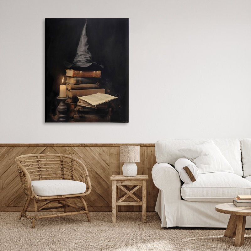 Bibliothèque et toile de chapeau de sorcière, design par LSR Design Studio, H 40 po x l 30 po