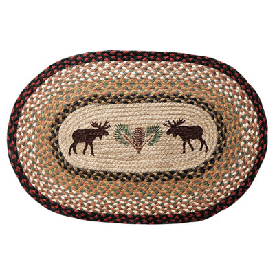  Tapis ovale écologique en jute à motif d'orignal et de pomme de pin, H 30 po