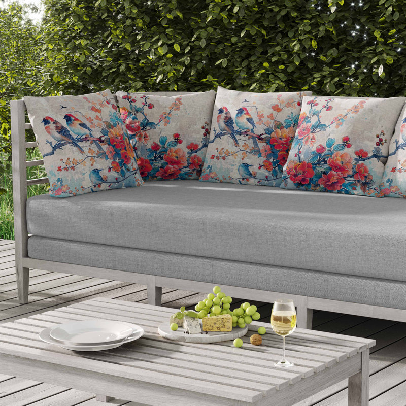 Coussin intérieur / extérieur Scarlet Wing Heaven, Bleu/rouge, Carré 16 po