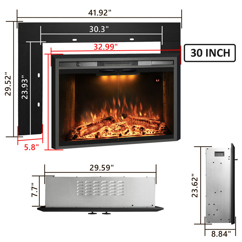 Aadila Electric Fireplace Insert with Trim Kit, 29.52" H x 41.92" W x 8.80" D