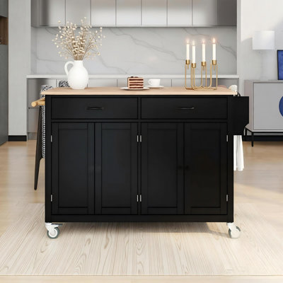 Kitchen Island Cart With Solid Wood Top And Locking Wheels,4 Door Cabinet And Two Drawers,spice Rack, Towel Rack () by Lark Manor