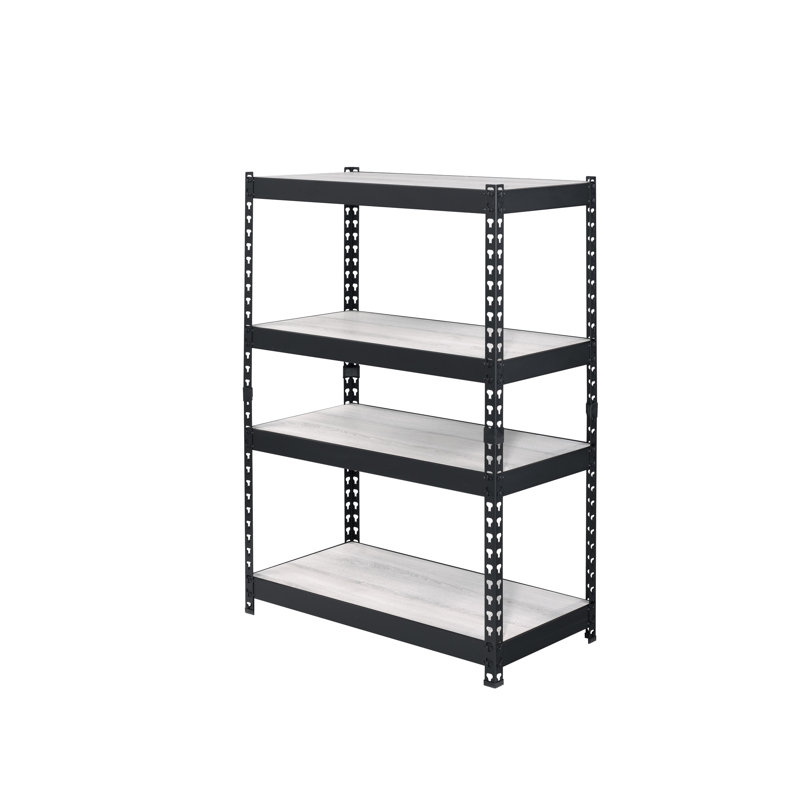 Bibliothèque à 4 niveaux, naturelle et noire, rectangulaire avec structure ouverte en métal, tablettes réglables, unité de rangement pour armoire industrielle et bibliothèque noire, présentoir à cadre