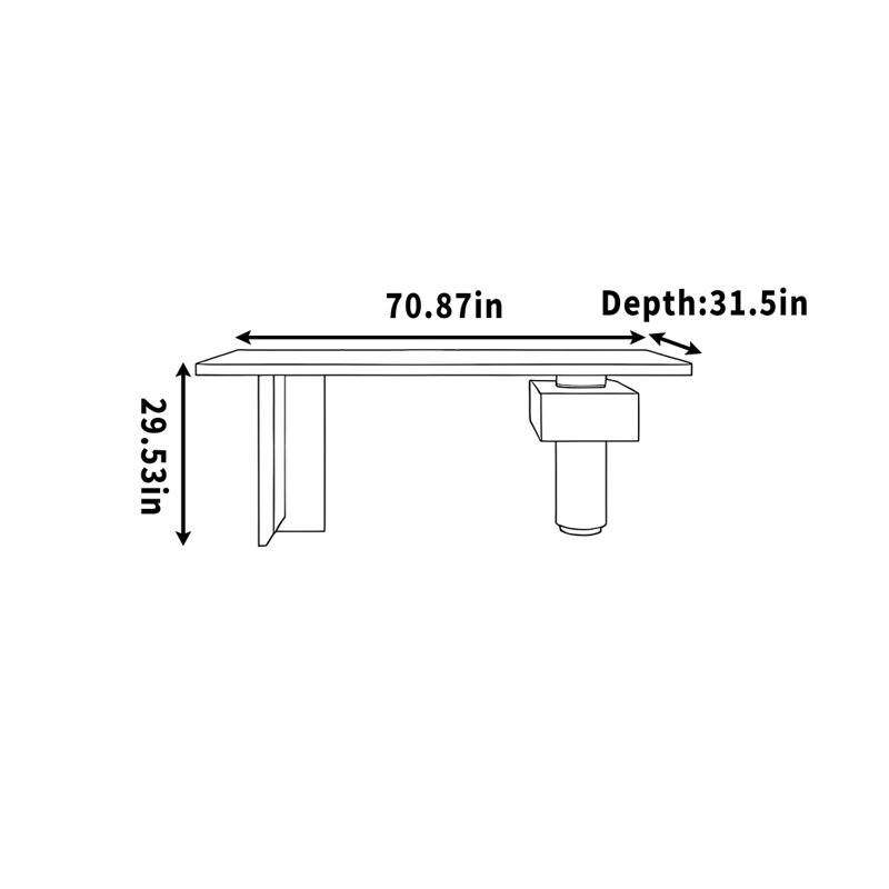 Bureau personnel avec douille et pieds en acrylique pour le bureau, 29.53" H x 70.87" W x 31.5" D, Black