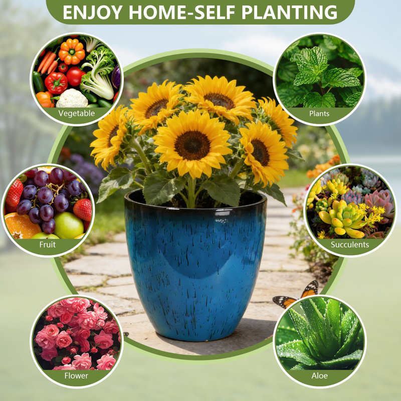 2 Pack 21" Tall Planters Sturdy Plant Flower Tree Pots For Indoor Outdoor Decor, Blue, 11.81" H x 11.81" W x 11.81" D