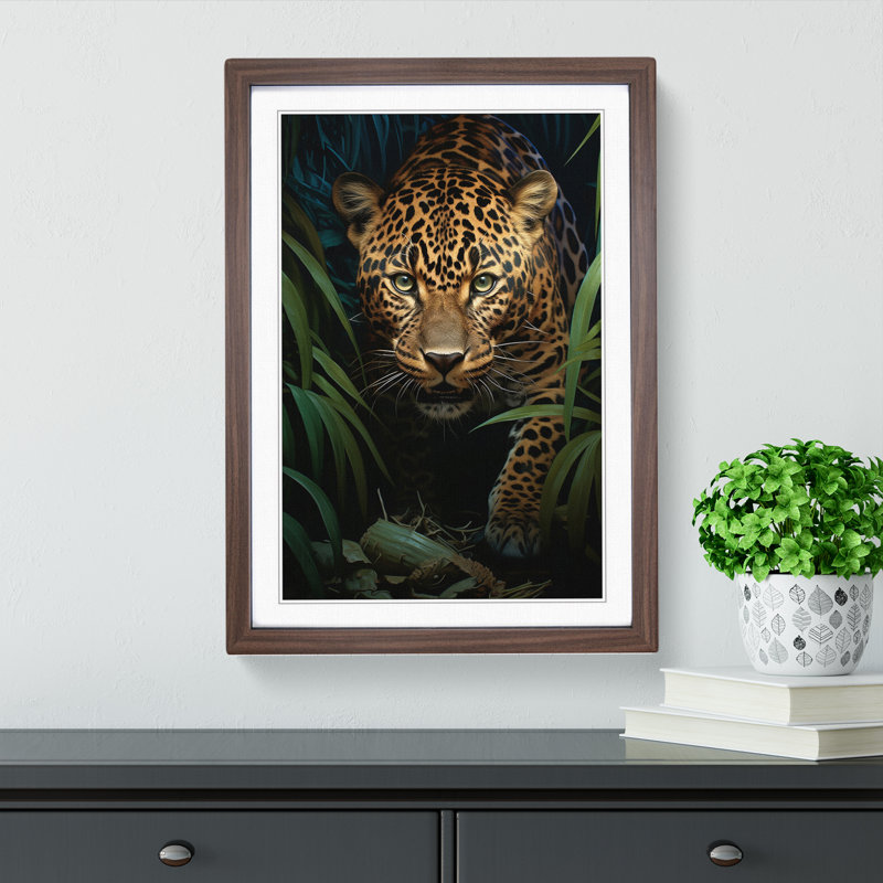 Leopard Tachisme No.2 - Single Picture Frame Print on Wood, Walnut Framed, 34cm H x 25cm W x 2cm D