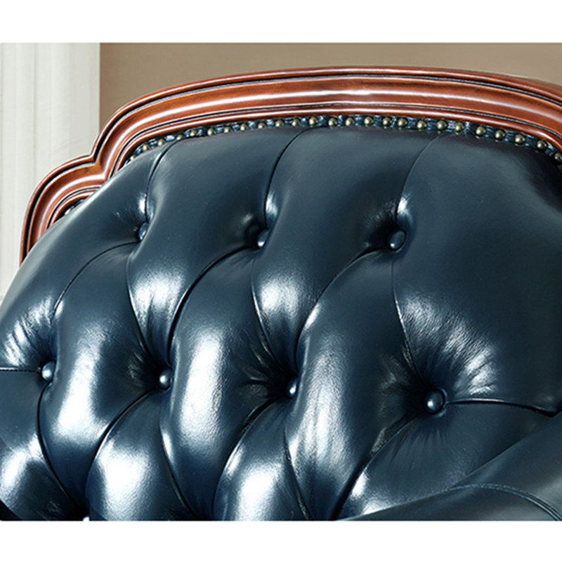 Canapé rétro en bois massif de style européen avec une largeur de 40,94 po, Cuir véritable bleu