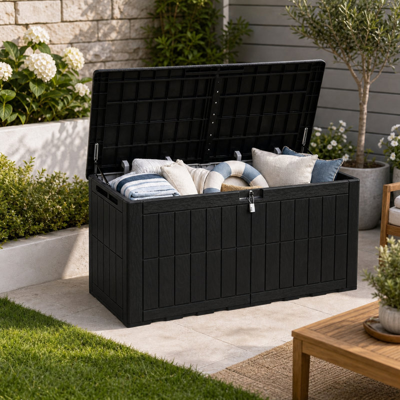 Coffre extérieur pour terrasse avec serrure, Noir